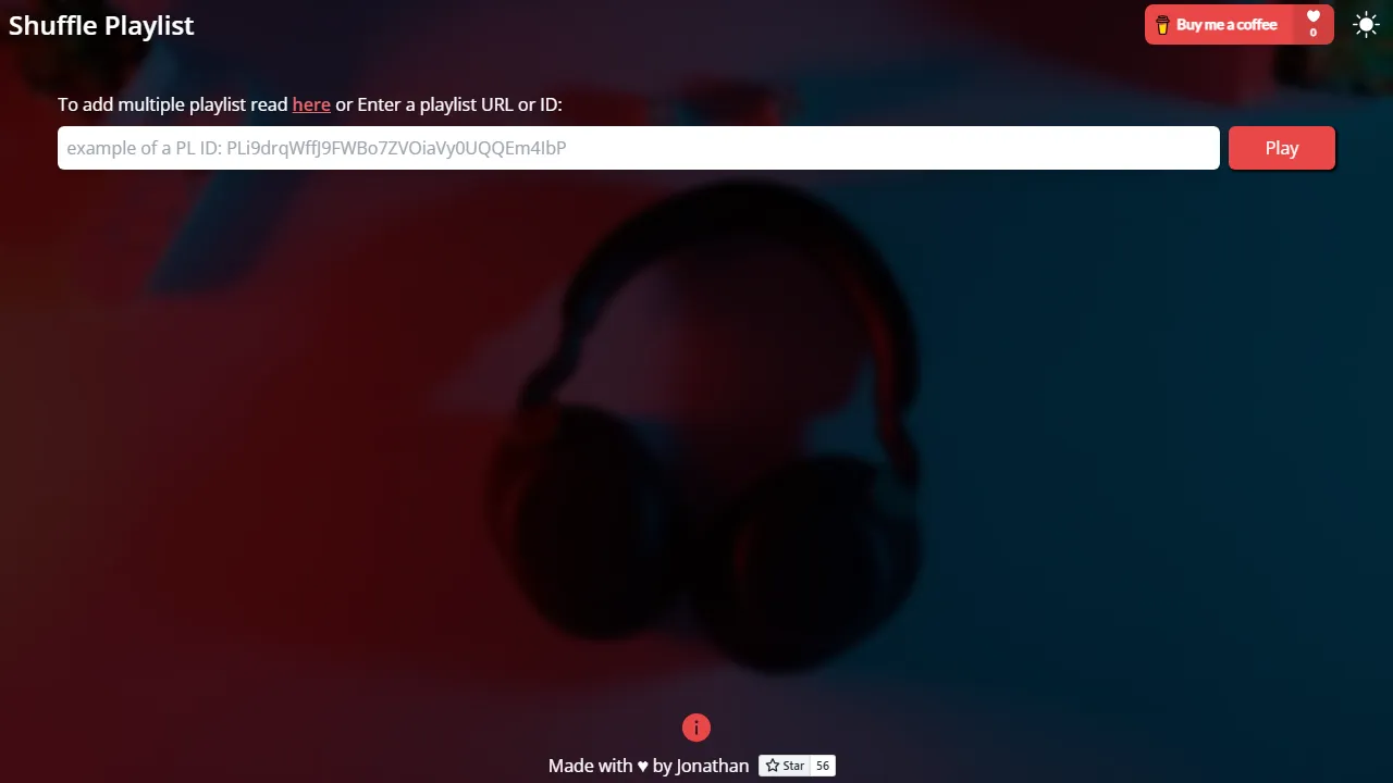 shuffle-playlist.vercel.app - YouTube Playlist Randomizer - Listen screenshot