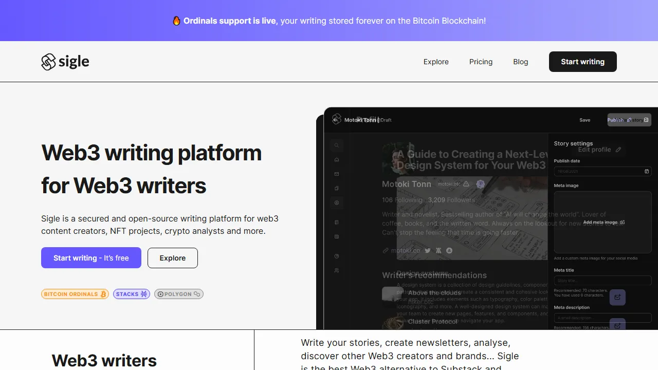 sigle.io - Free Open-Source Blogging Platform Project screenshot