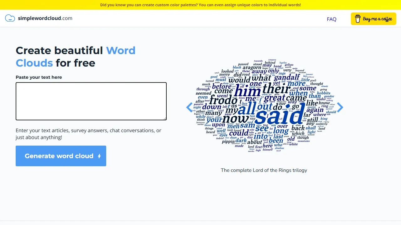simplewordcloud.com - Free Online Word Cloud Generator Tool screenshot