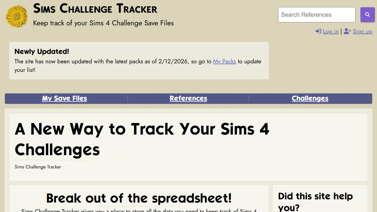 simschallengetracker.com - Free Sims 4 Challenge Tracker and References screenshot