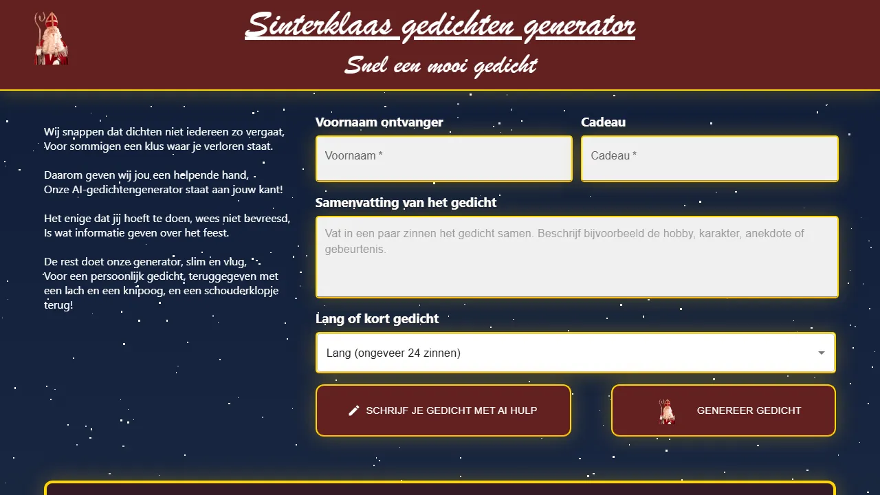 sinterklaas-gedichten-generator.nl - AI Poem Generator and Poetry Builder screenshot