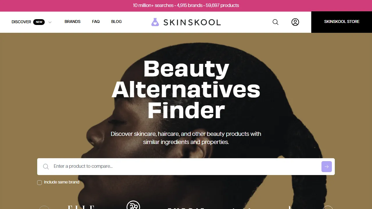 skinskoolbeauty.com - Ingredient Search for Beauty Products Platform screenshot