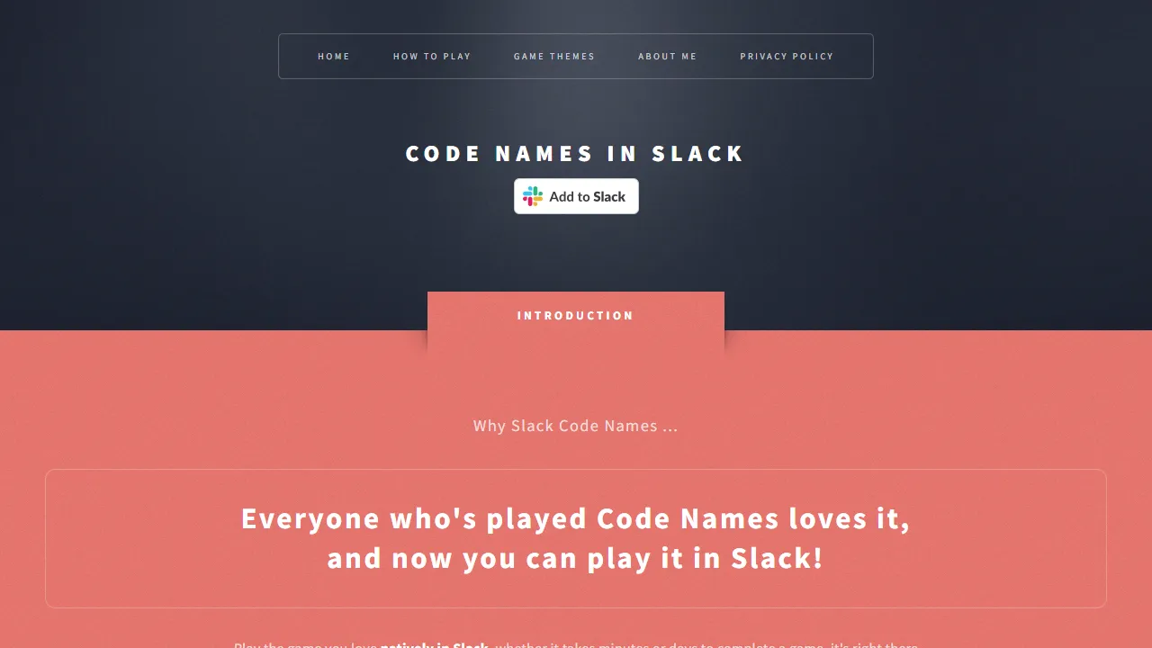 slackcodenames.com - Free Slack App for Conversation Starters screenshot