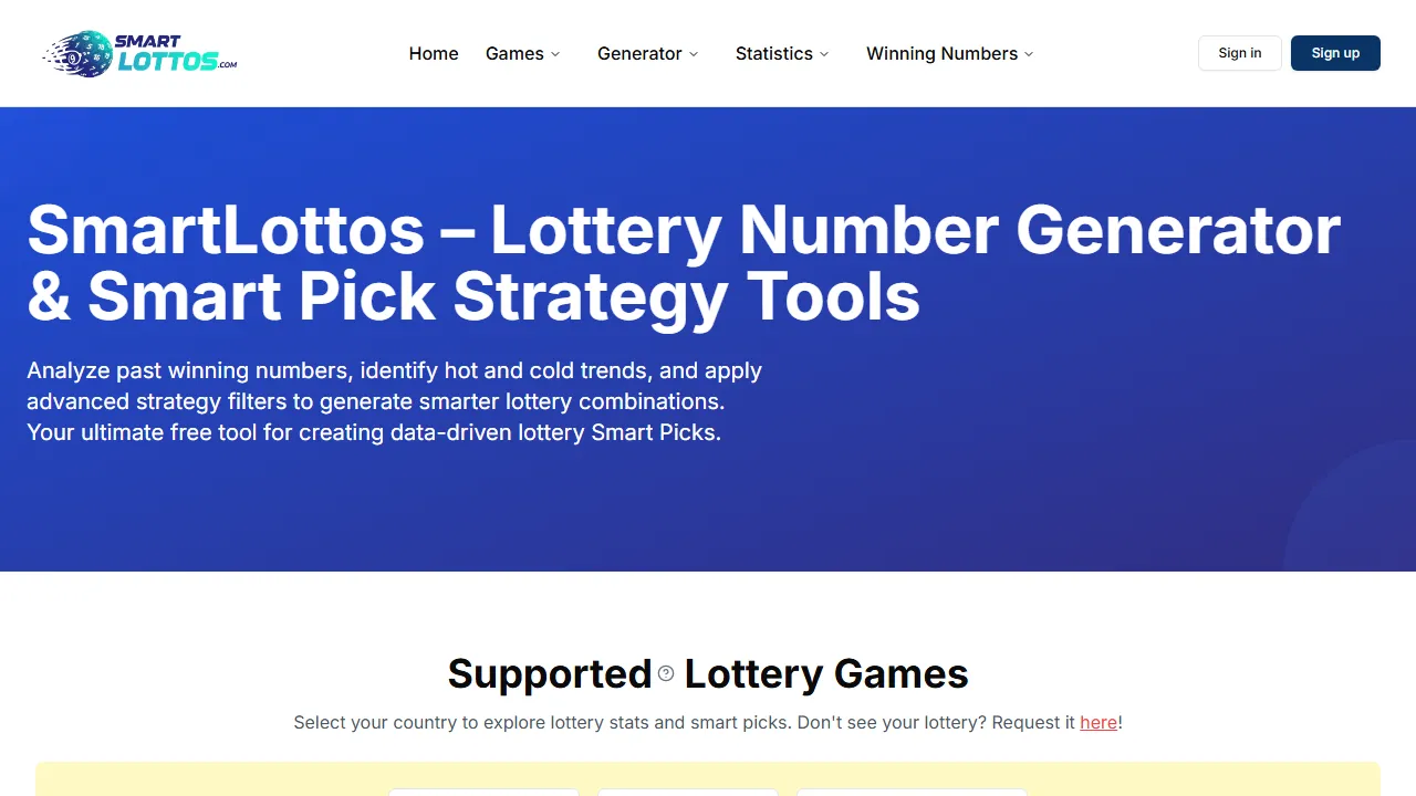 smartlottos.com - Lotto Number Generator for Lucky Numbers screenshot