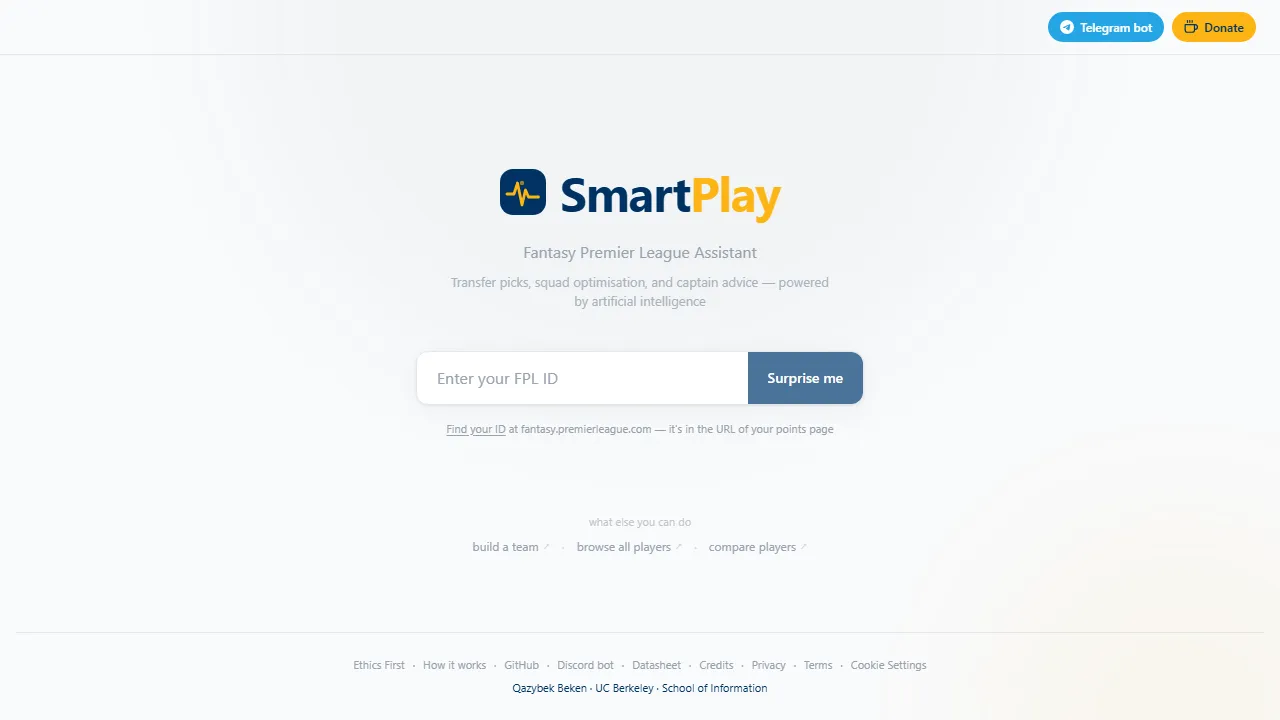 smartplayfpl.com - AI-Powered Fantasy Football Assistant Tool screenshot
