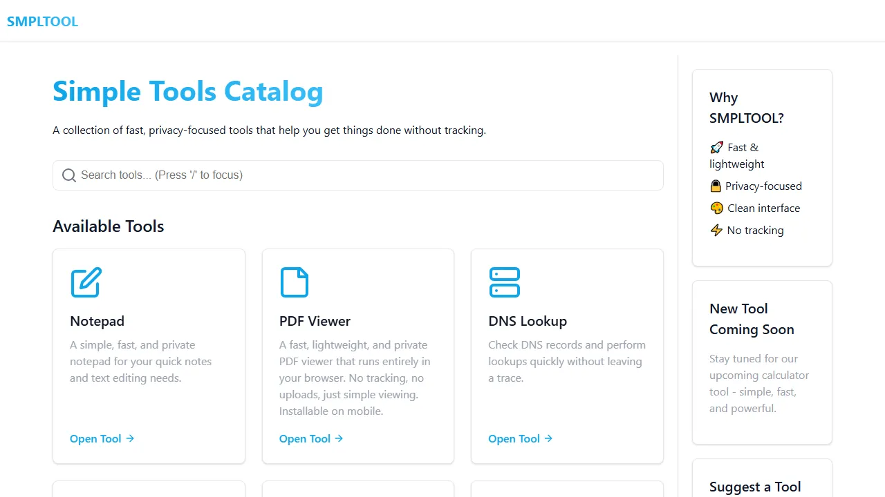 smpltool.org - Privacy-Friendly Productivity Tools screenshot