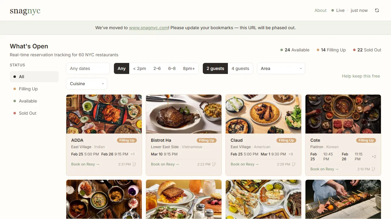 snagnyc.up.railway.app - Find Resy Restaurant Reservations in NYC screenshot