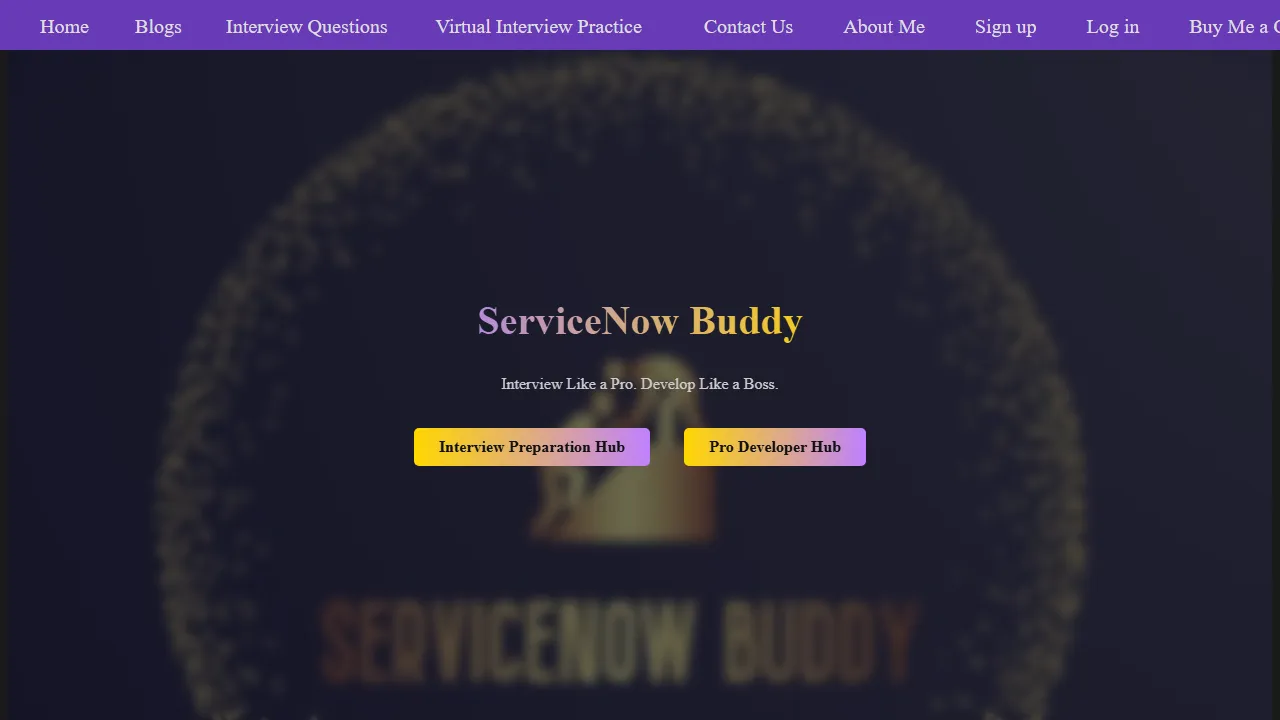 snbuddy.com - ServiceNow Interview Prep and Learning screenshot