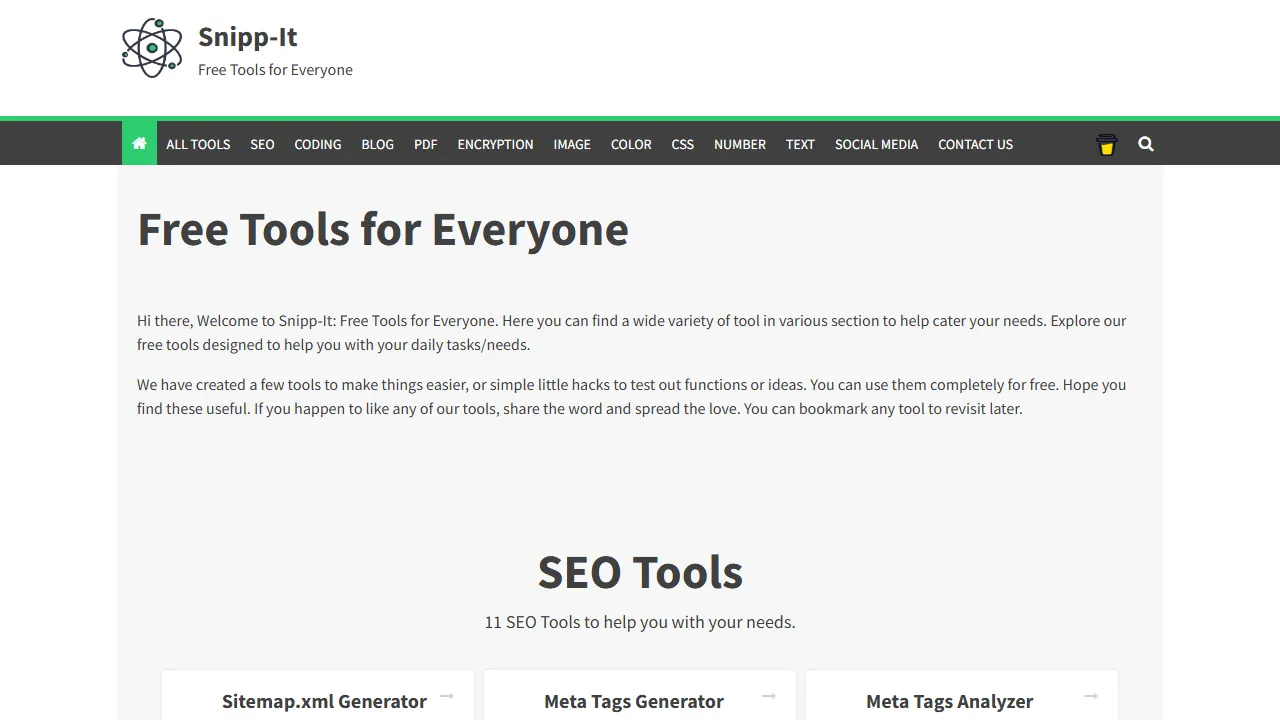 snipp-it.com - Free Online Tools Platform With Easy Interface screenshot