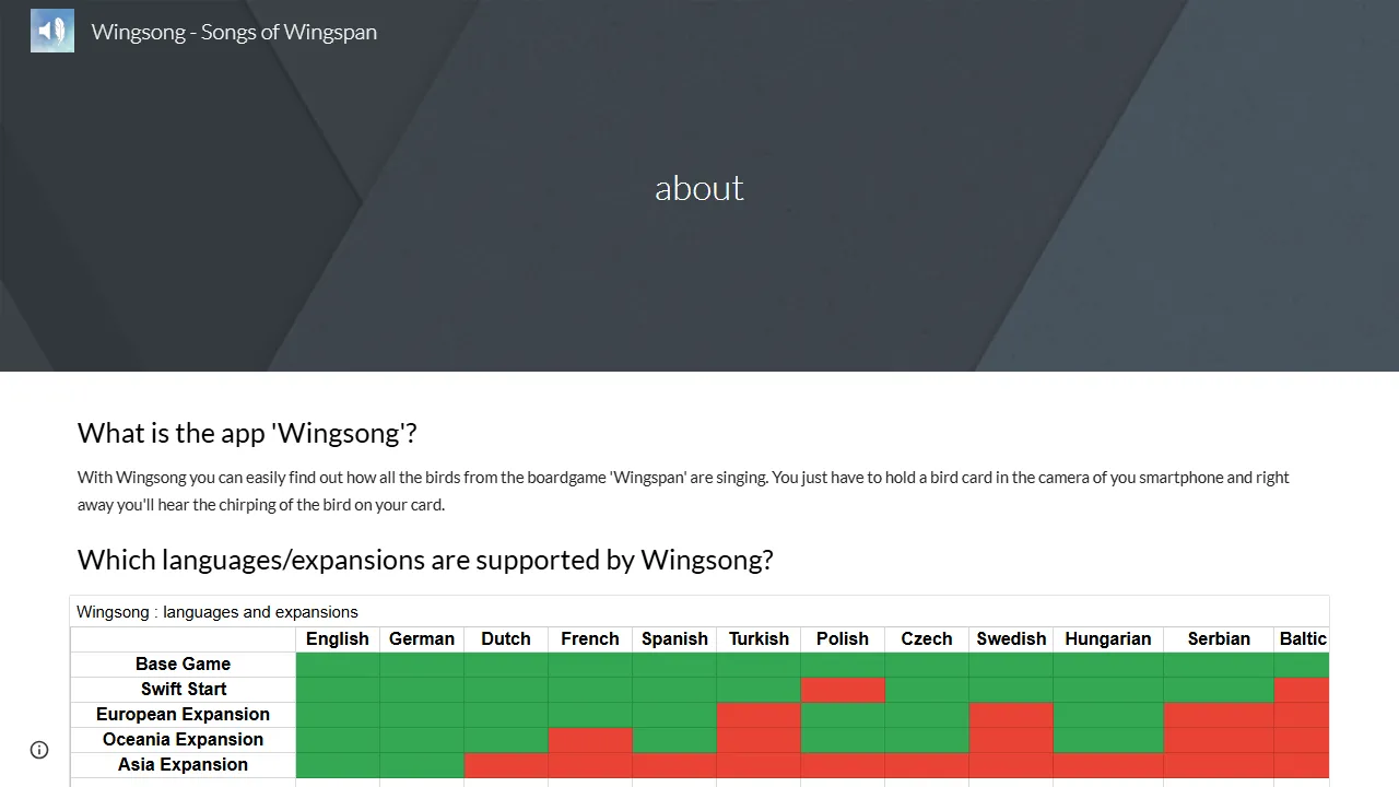 Wingsong - Board Game Bird Song Companion App screenshot