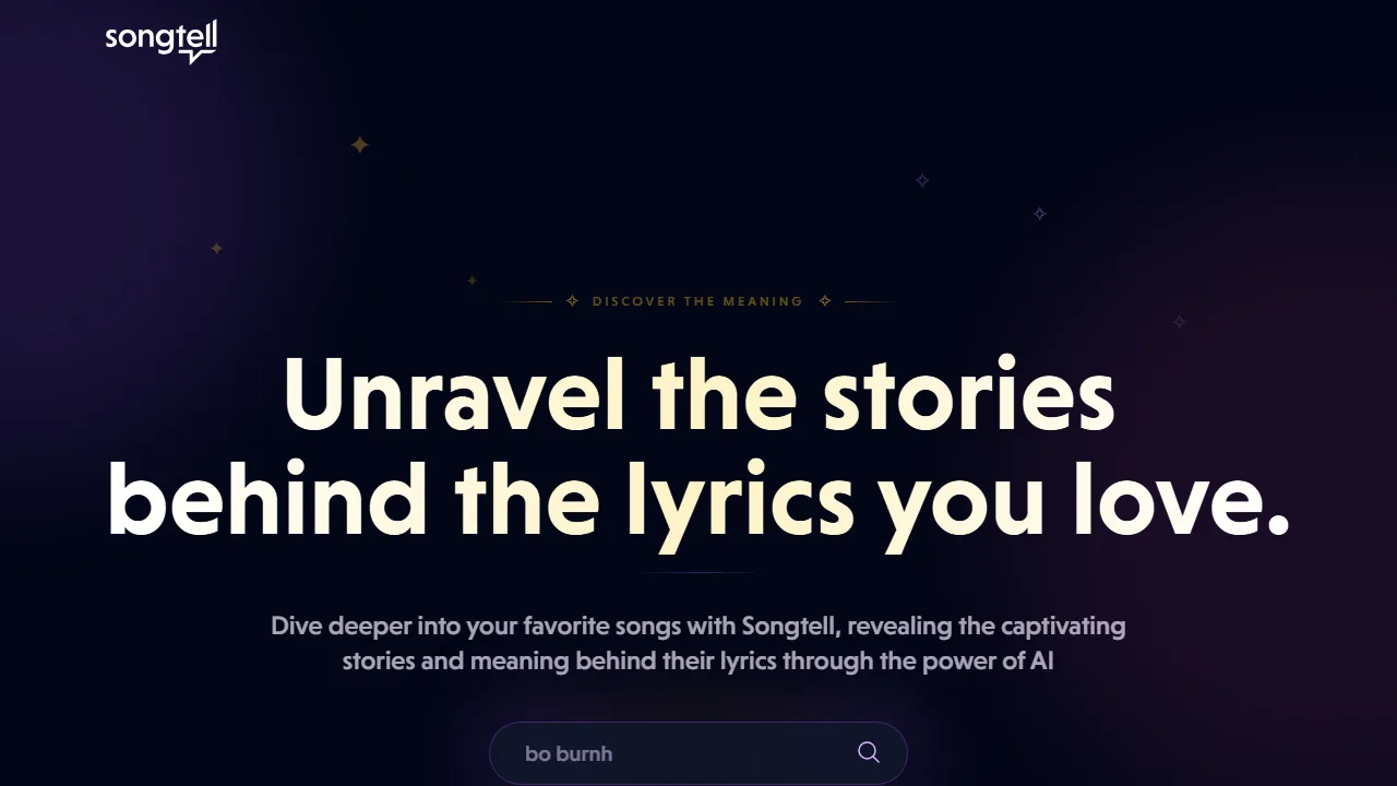 songtell.com - AI Song Meaning Generator Lookup Tool screenshot