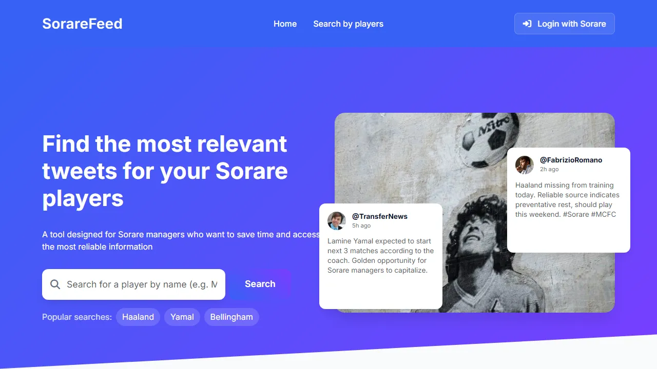 sorarefeed.com - Tools and Content for Sorare Enthusiasts screenshot