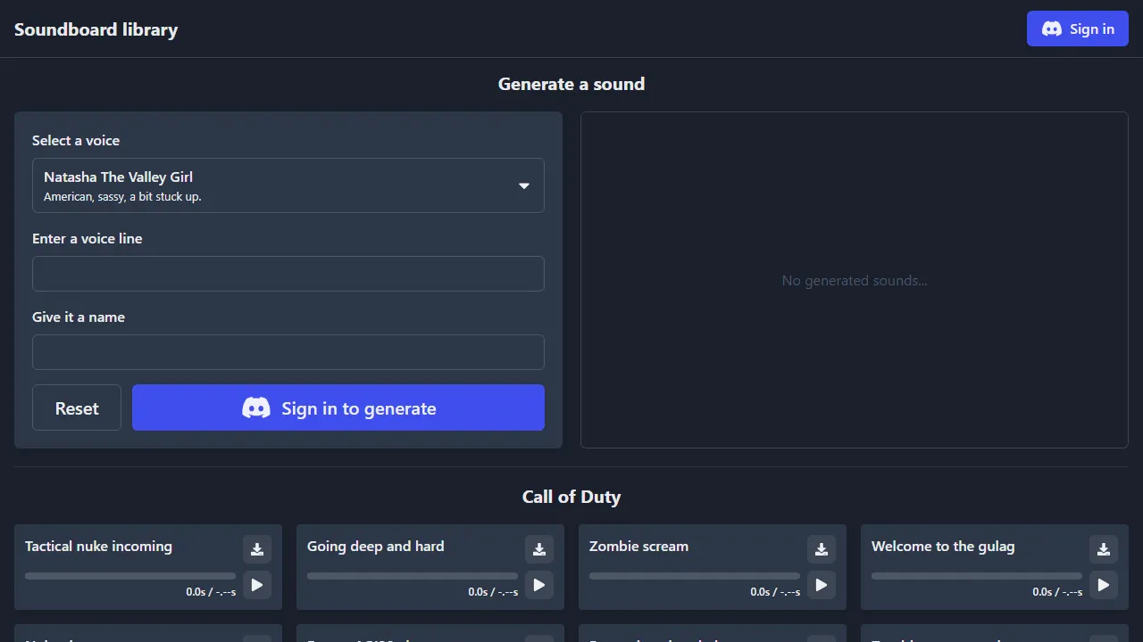 soundboardlibrary.com - Free Online Soundboard Voice Line Generator screenshot