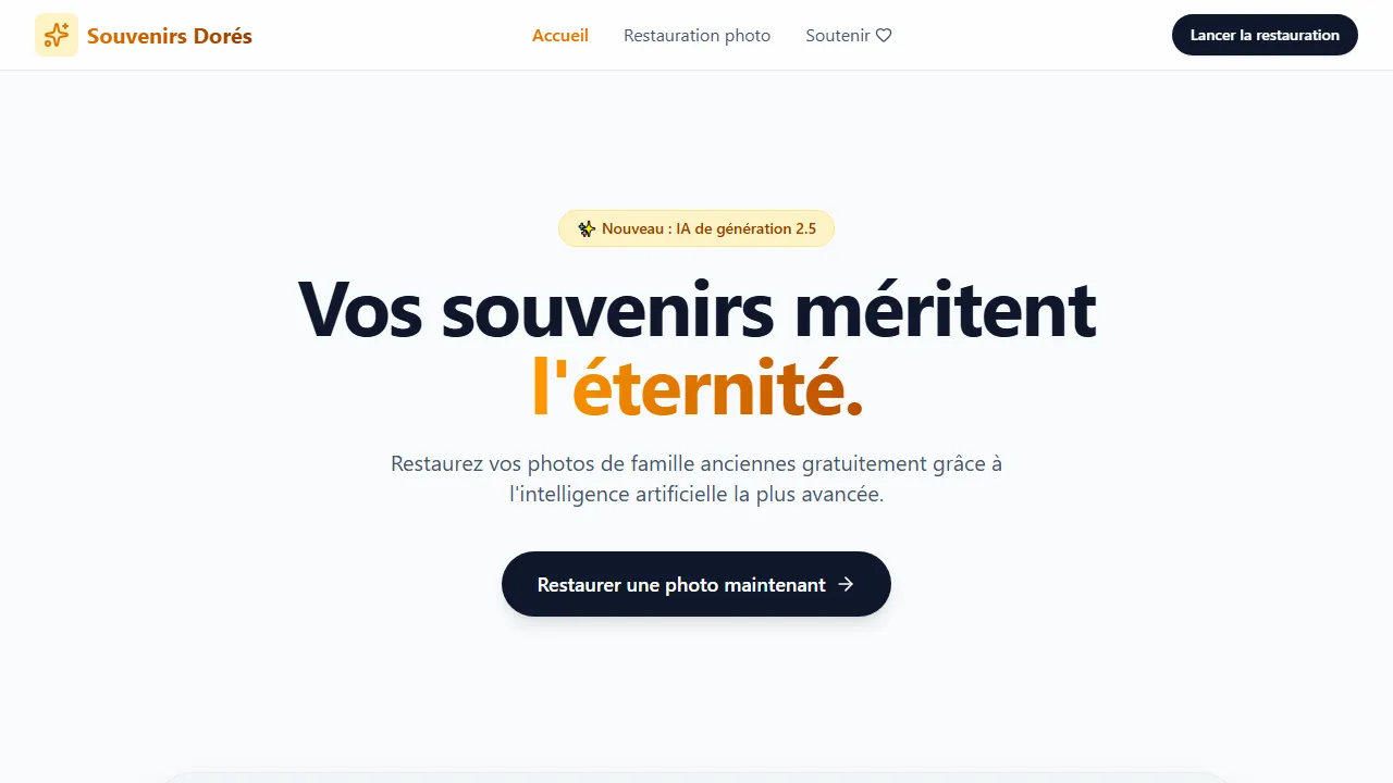 souvenirsdores.fr - AI-Powered Tool to Restore Old Photos screenshot