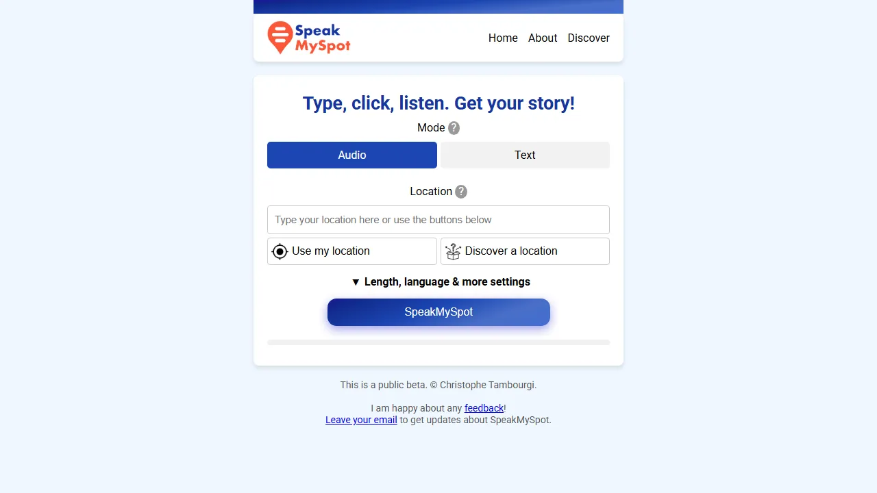 speakmyspot.com - Google Maps Location Sharing Tool screenshot