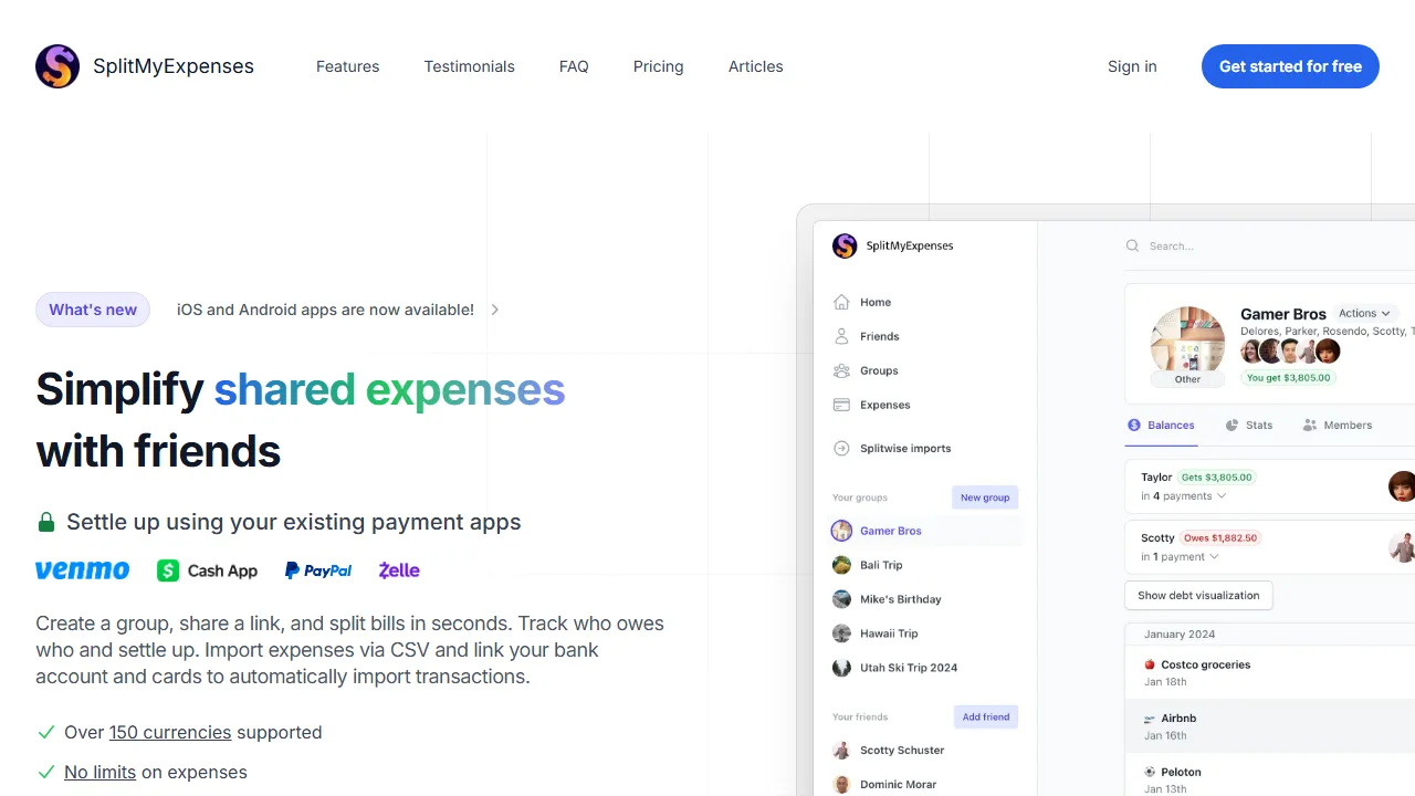 splitmyexpenses.com - Online Bill Splitting and Expense Sharing screenshot