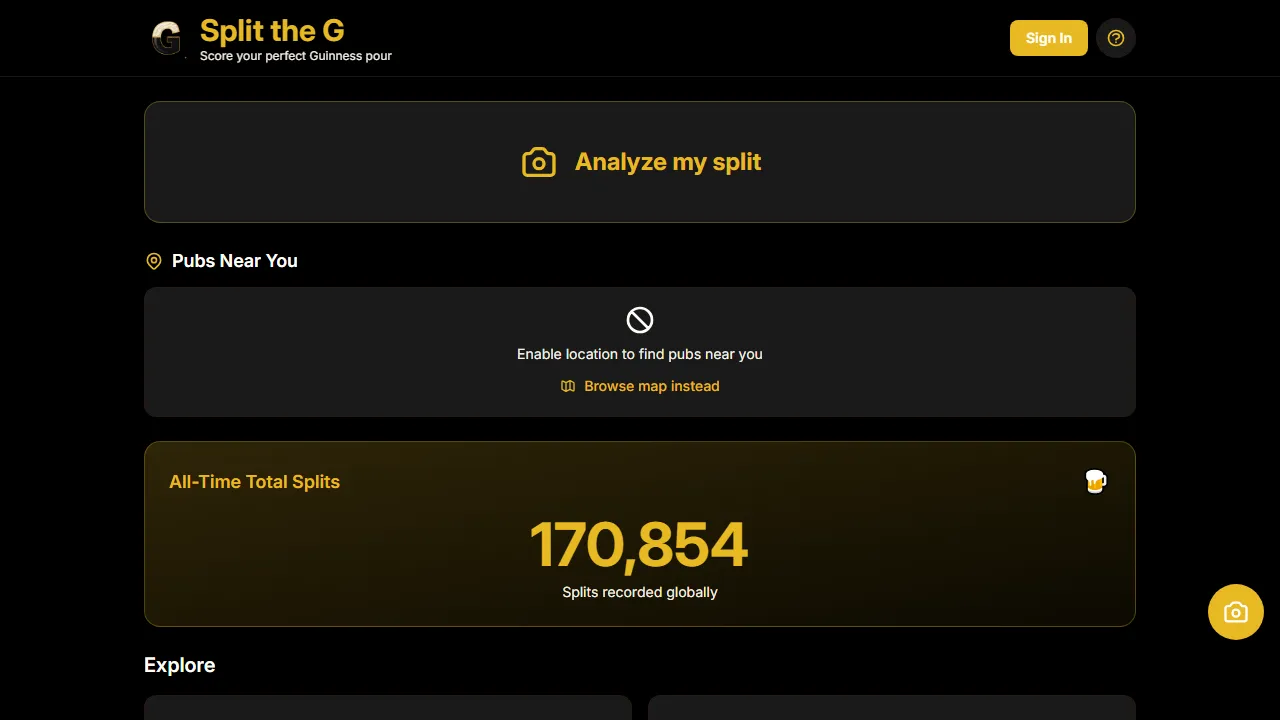 splittheg.dev - Guinness Pint Image Analysis App screenshot