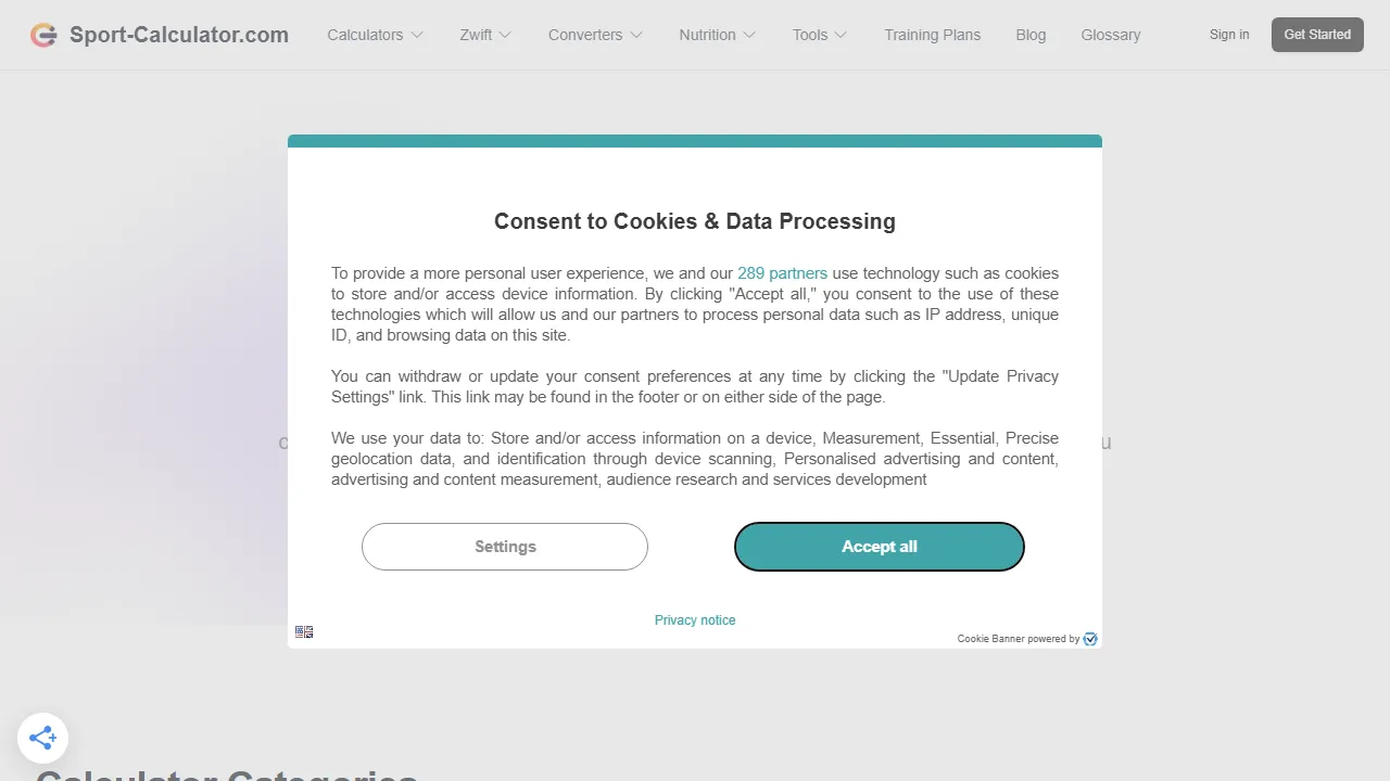 sport-calculator.com - Sports Data Calculator and Converter screenshot