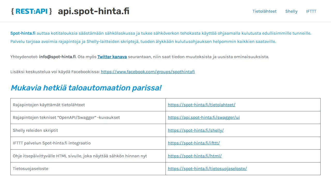 spot-hinta.fi - Support API Development and Maintenance screenshot