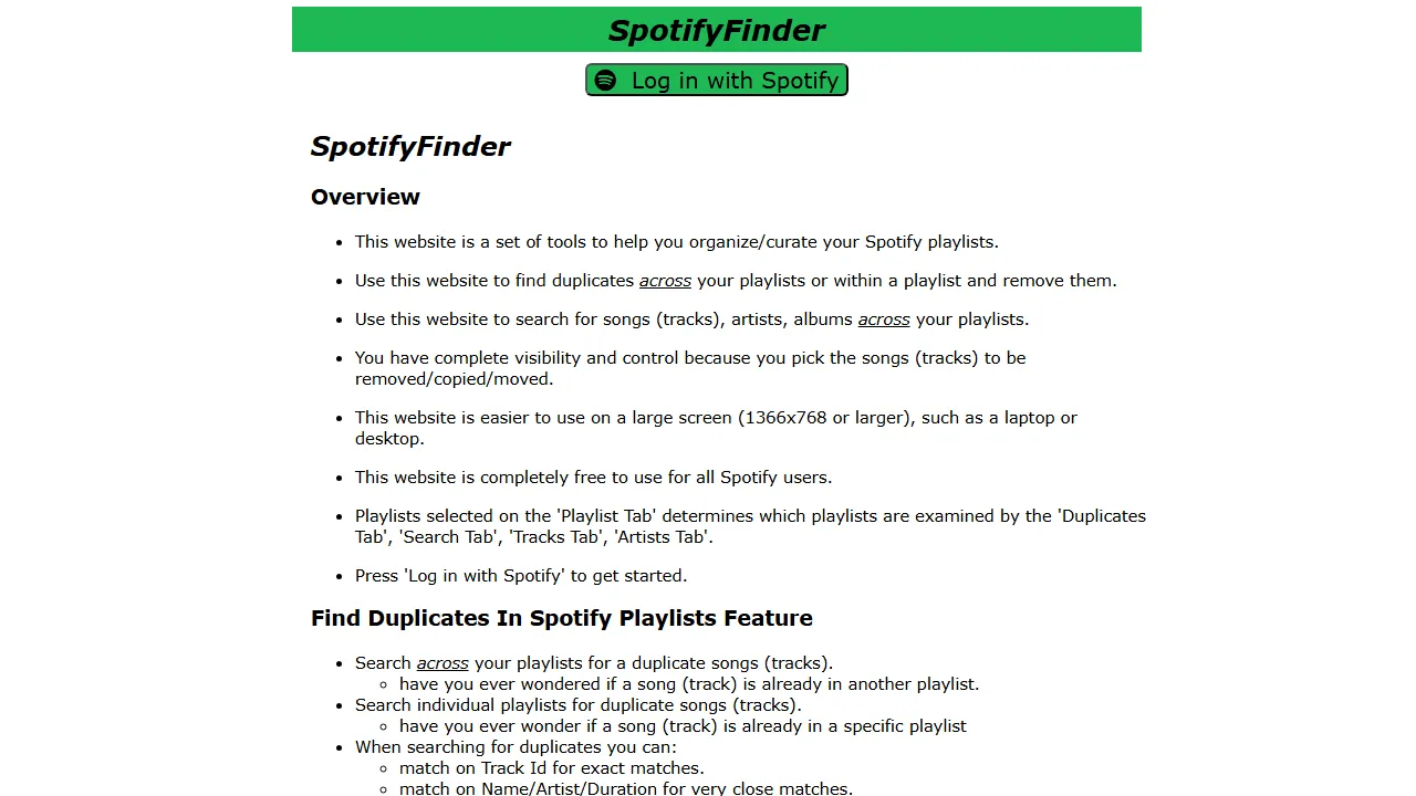 spotifyfinder.com - Support Ad-Free Music Discovery Website screenshot