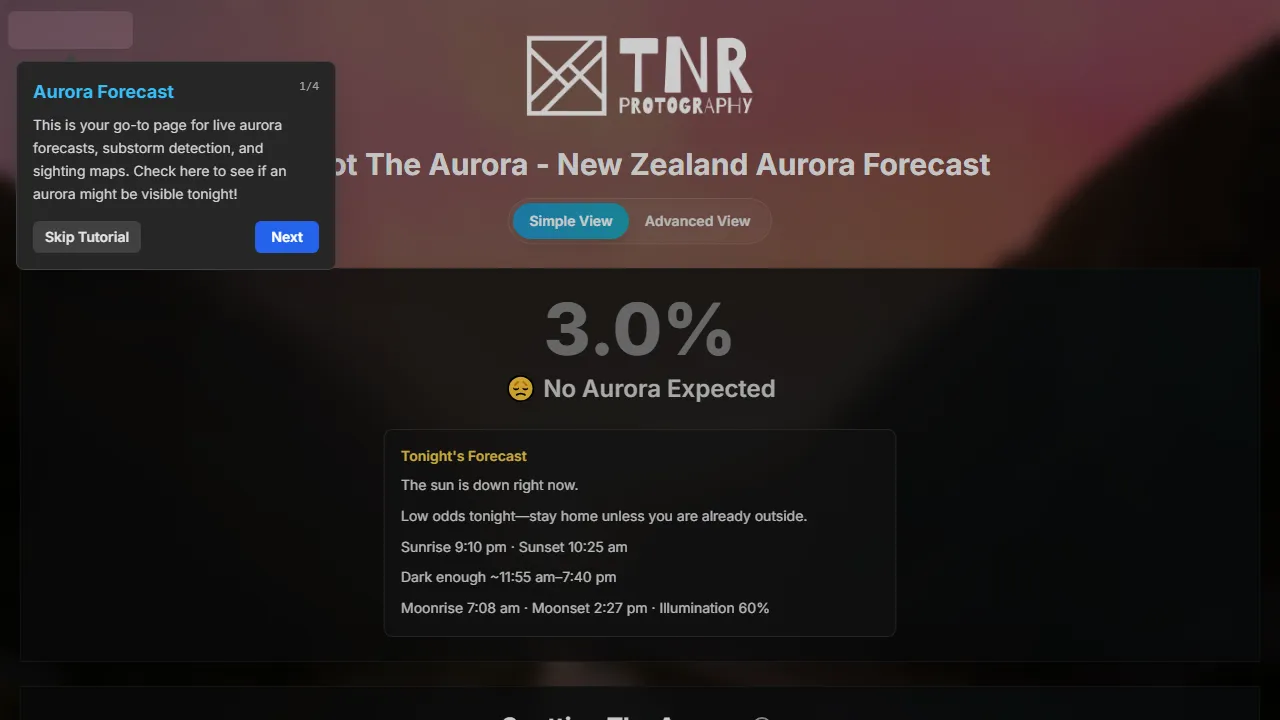 spottheaurora.co.nz - Aurora Forecast App with Weather Data screenshot