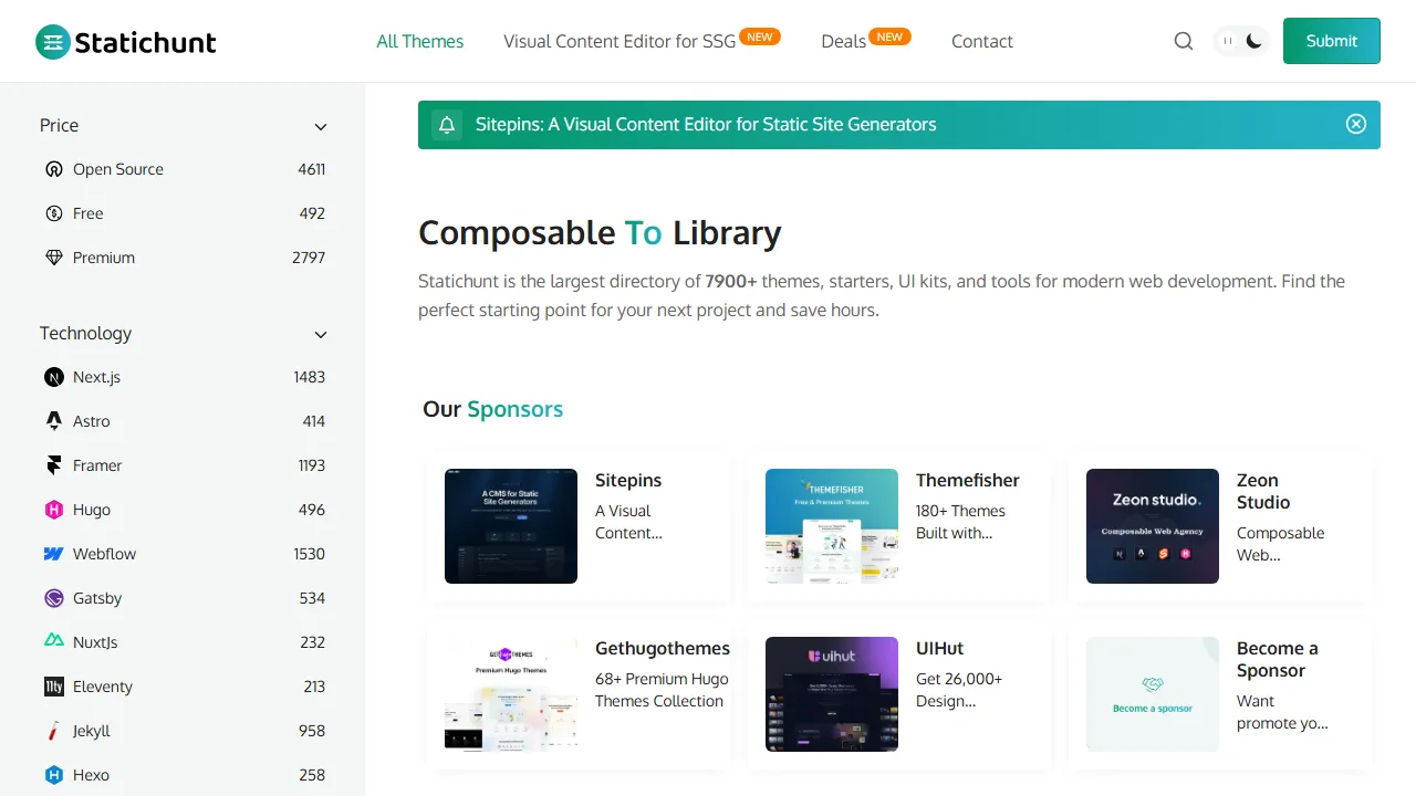 statichunt.com - Theme Listing and Resource Directory screenshot