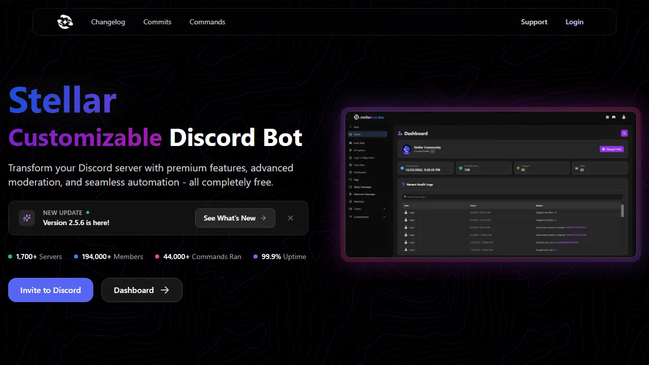 stellarbot.dev - Discord Bot For Server Management screenshot