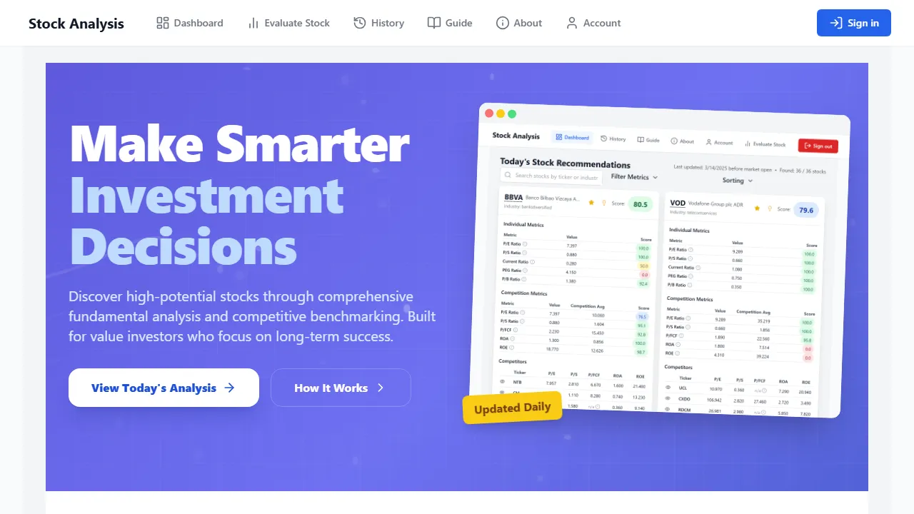 stock-finder-web.vercel.app - Free Stock Analysis Platform for Investors screenshot