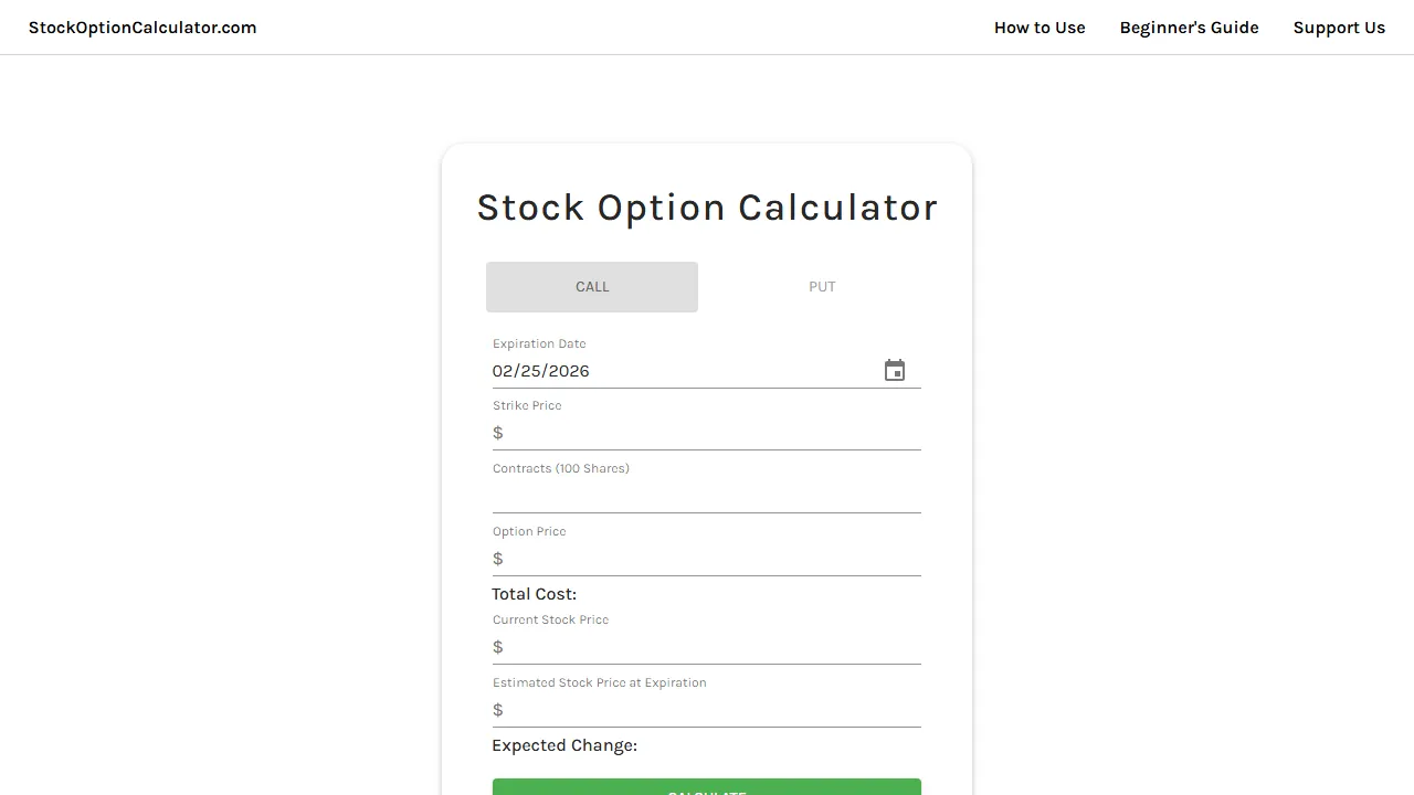 stockoptioncalculator.com - Compound Interest Calculator For Loan Calculations screenshot
