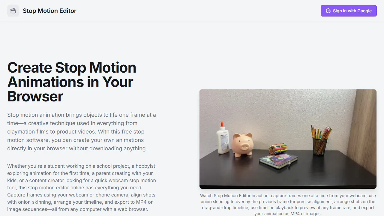 stopmotioneditor.com - Simple Stop Motion Animation Editor screenshot