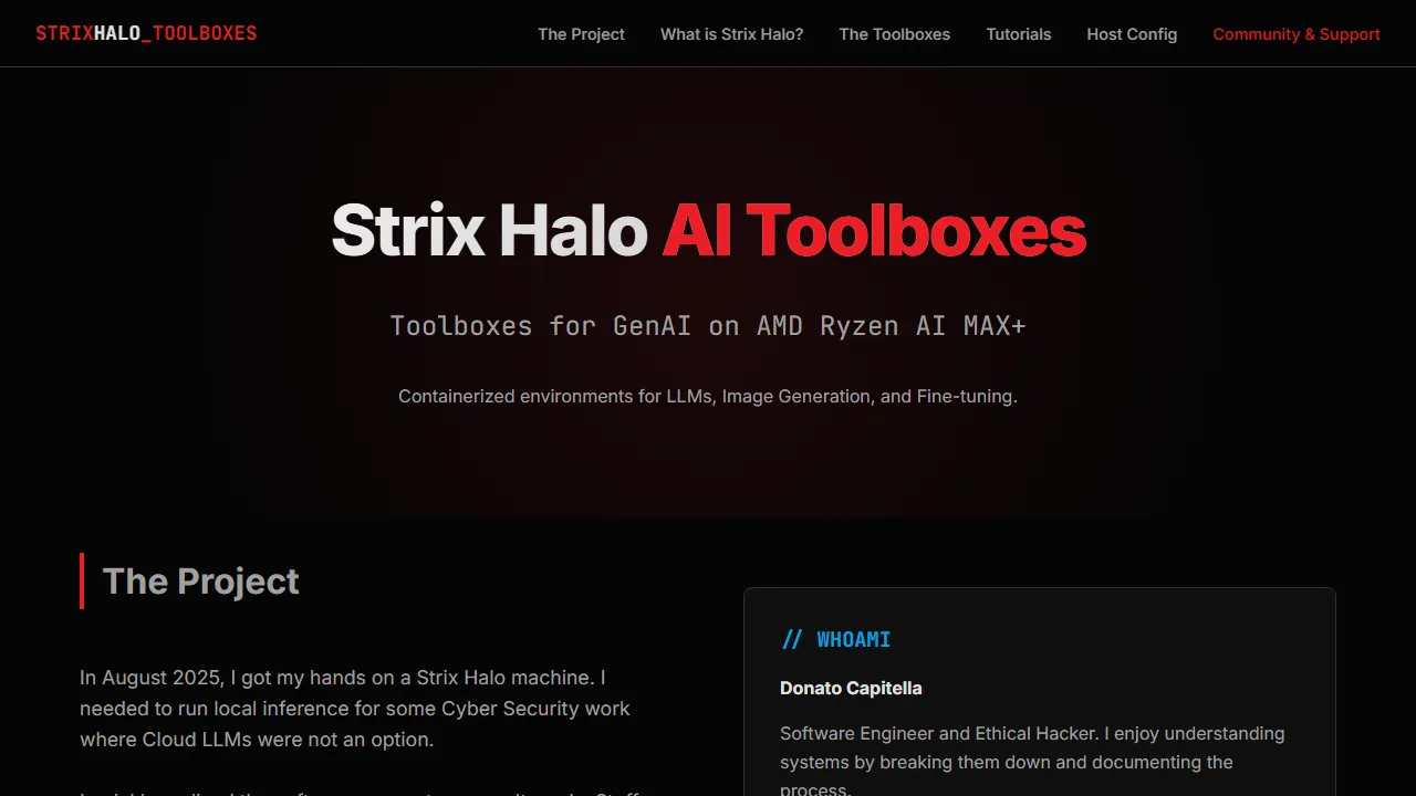 strix-halo-toolboxes.com - Software Engineer and Ethical Hacker Portfolio screenshot
