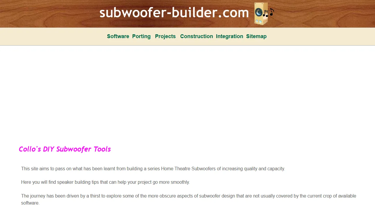 subwoofer-builder.com - Audio Design Software and Tools screenshot