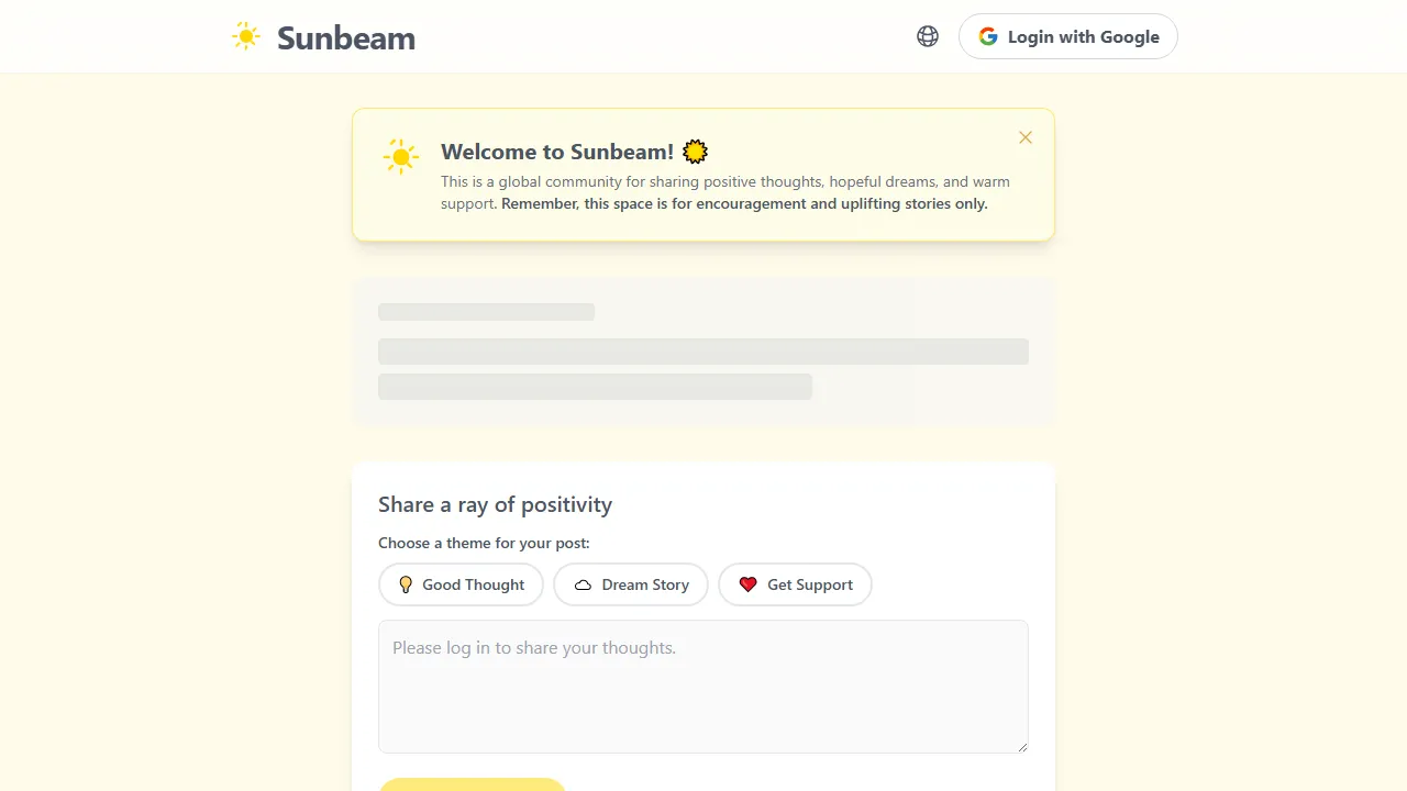 sunbeamapp.kr - Positive Social Network for Sharing Thoughts screenshot