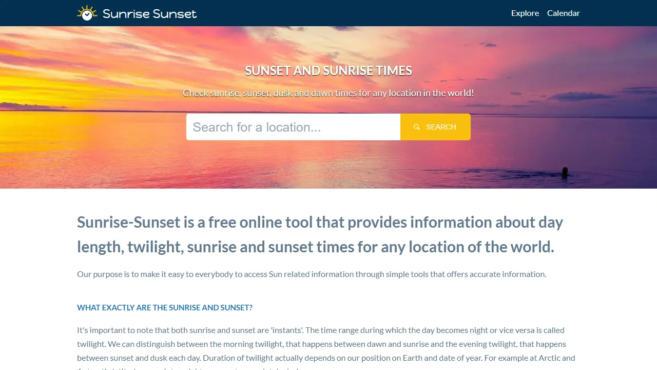 sunrise-sunset.org - Free Sunrise Sunset API for Developers screenshot