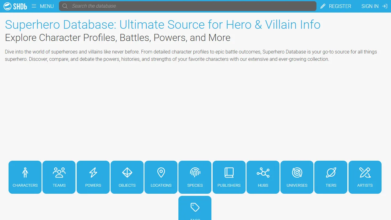 superherodb.com - World Building Tool for Writers and Gamers screenshot