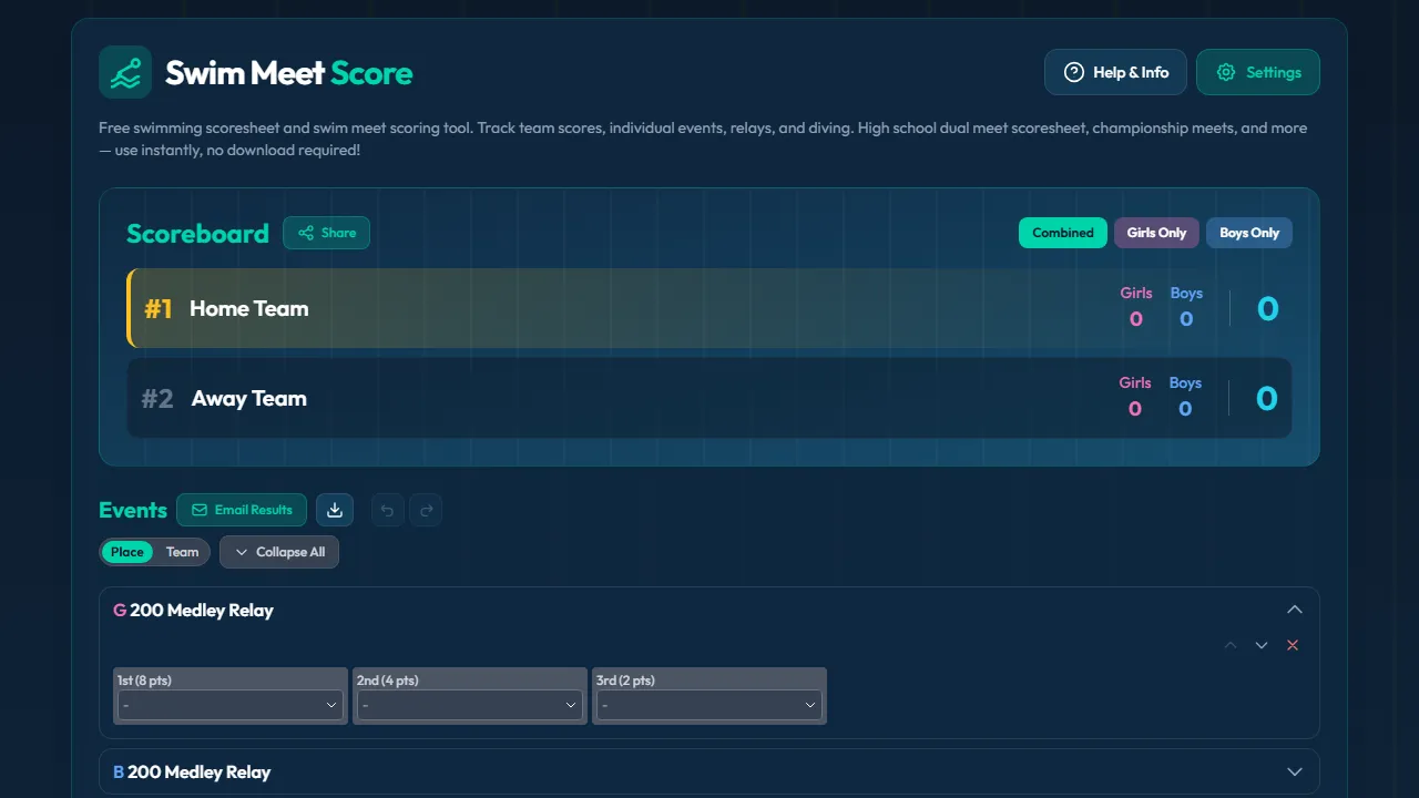 swimmeetscore.com - Free Swim Meet Scoring Application Online screenshot