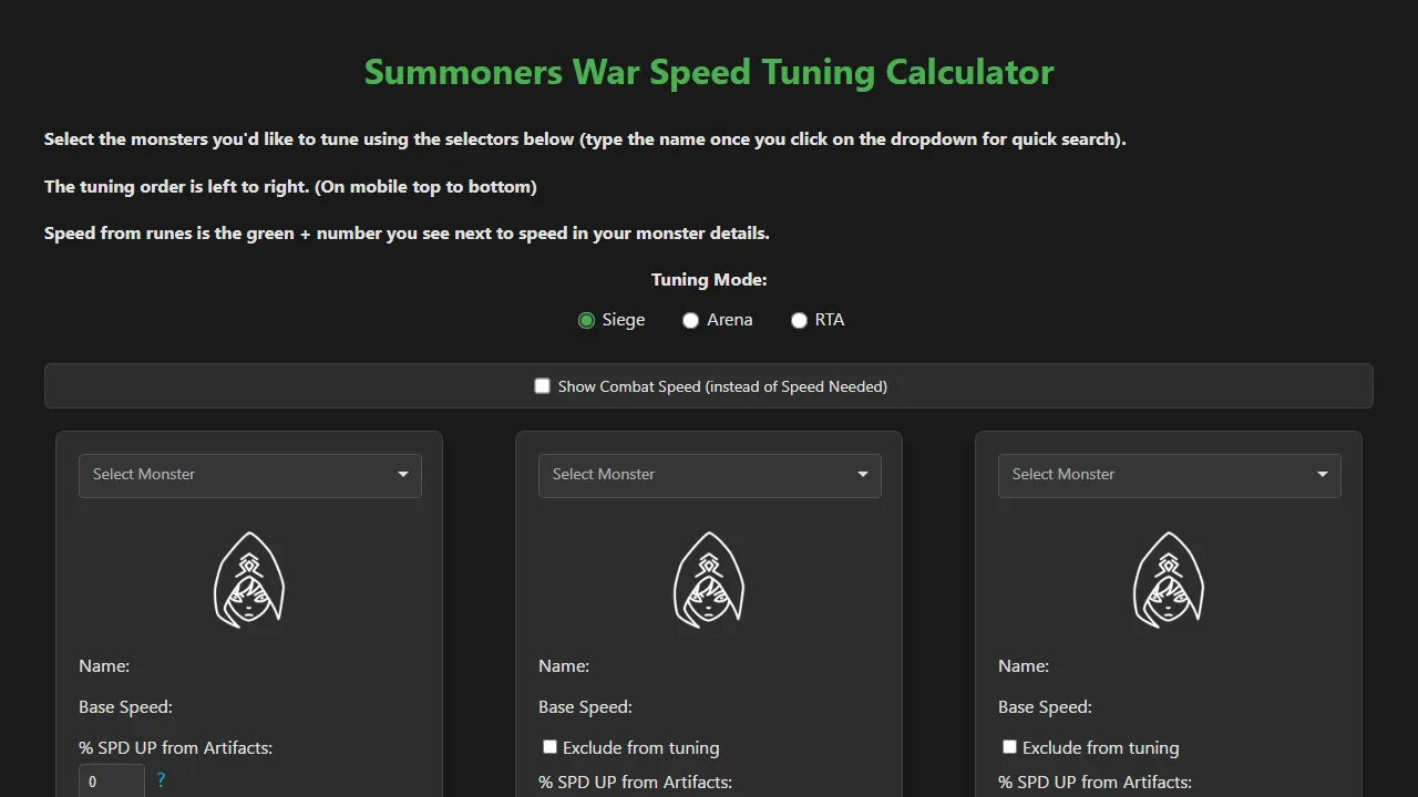 swspeedtuner.com - Summoners War Speed Tuning Calculator Tool screenshot