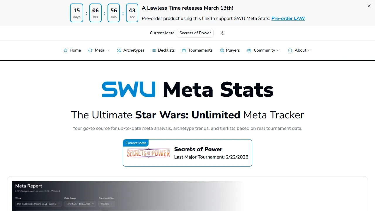 swumetastats.com - Game Statistics Tracker Tool screenshot