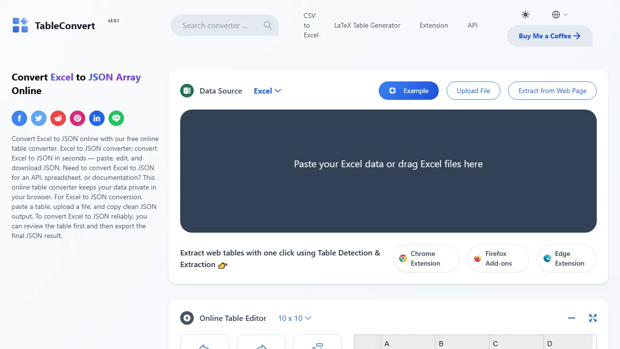 tableconvert.com - Online Table Converter and Editor Tool screenshot
