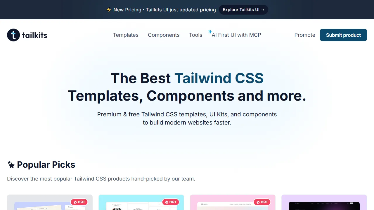 tailkits.com - Find Tailwind CSS Templates and Resources screenshot