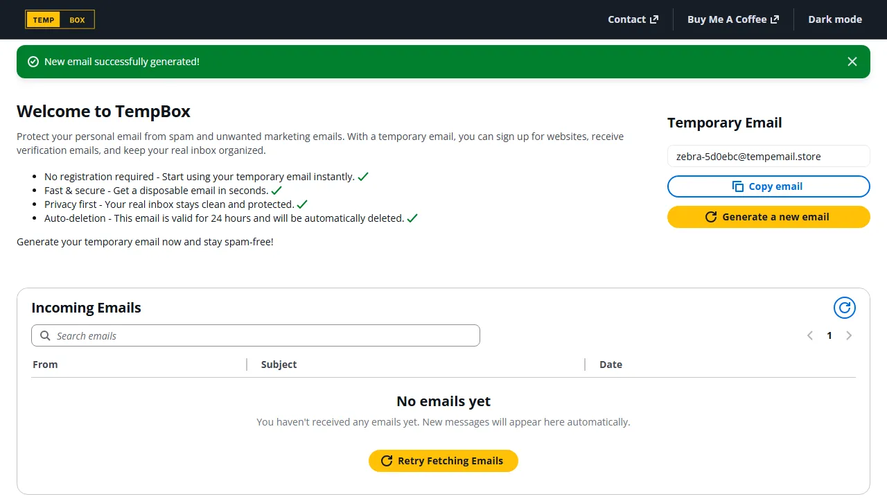 tempbox.dev - Free Disposable Temporary Email Service screenshot