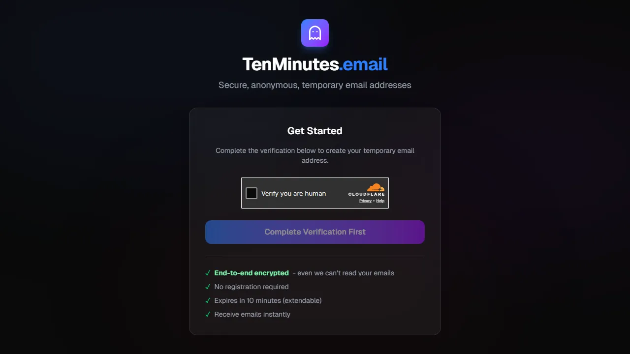 tenminutes.email - Temporary Encrypted Email For Web Development screenshot