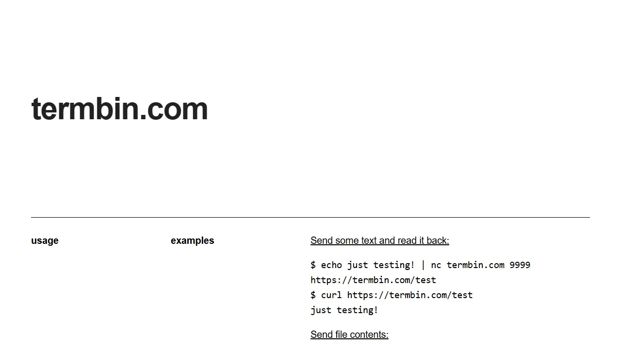 termbin.com - Pastebin Service For Terminal Output screenshot
