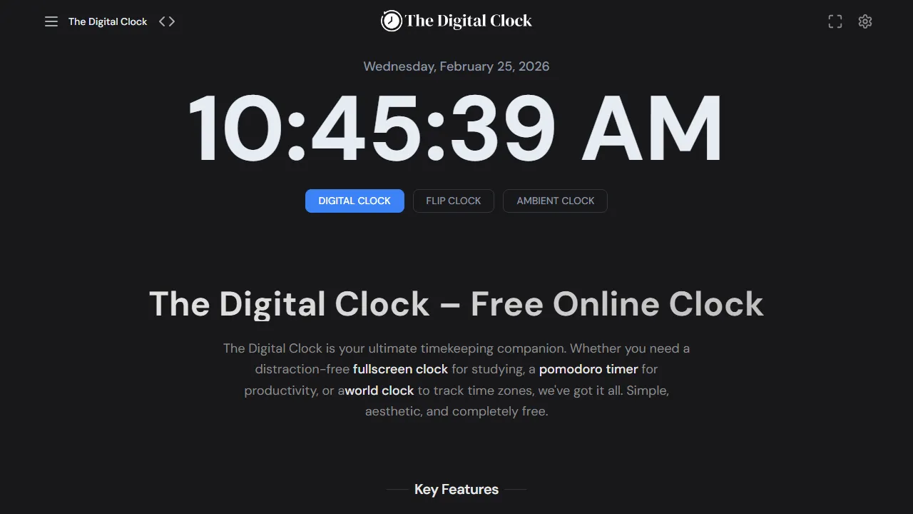 thedigitalclock.com - Free Online Digital Clock With No Ads screenshot