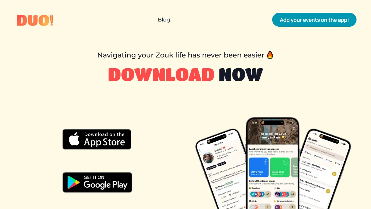 theduoapp.com - Find Salsa Dance Events Near You screenshot