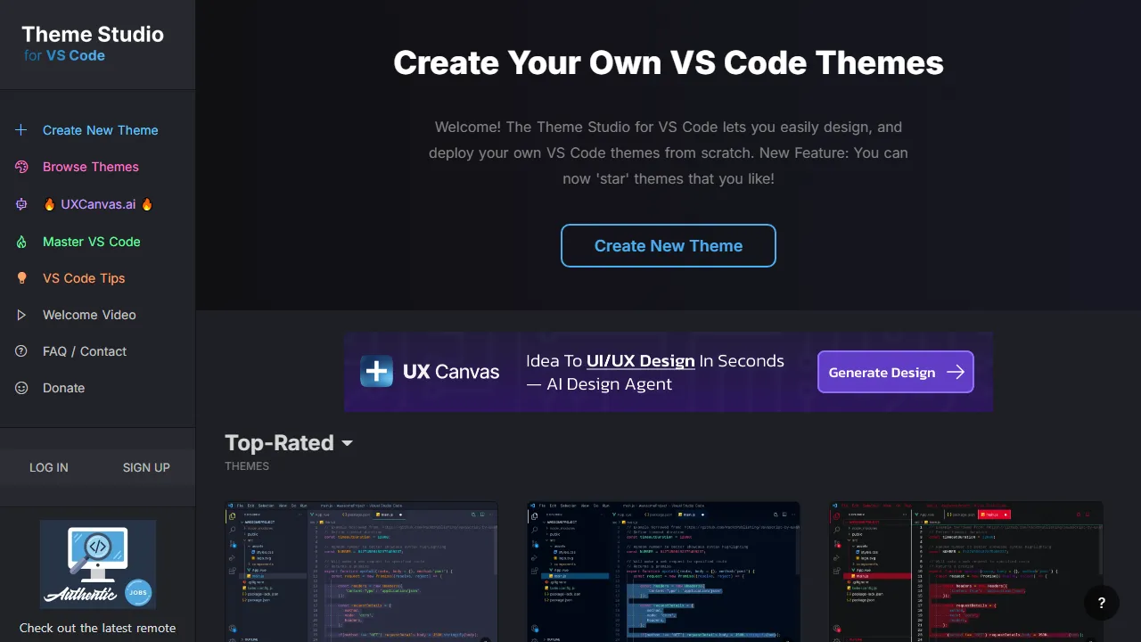 themes.vscode.one - VSCode Theme Editor - Customize Visual Studio Code screenshot