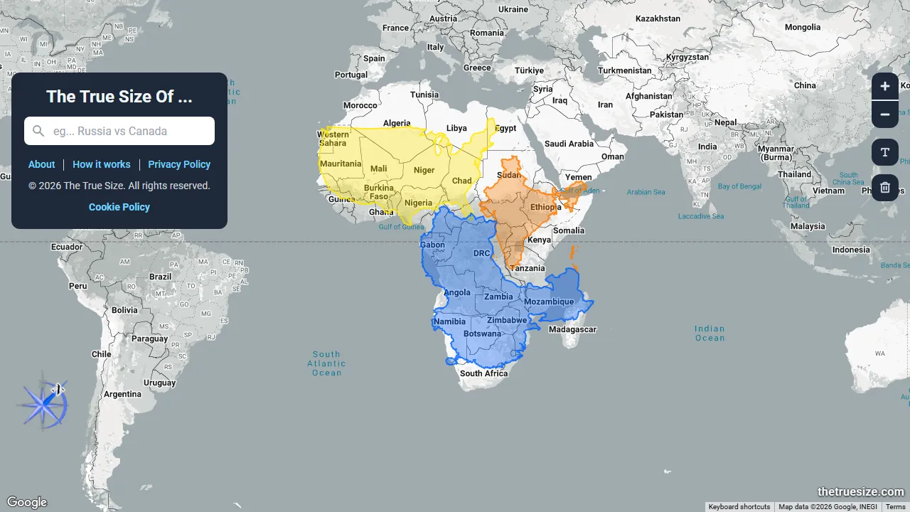 thetruesize.com - Mercator Projection and Earth Flat Map screenshot