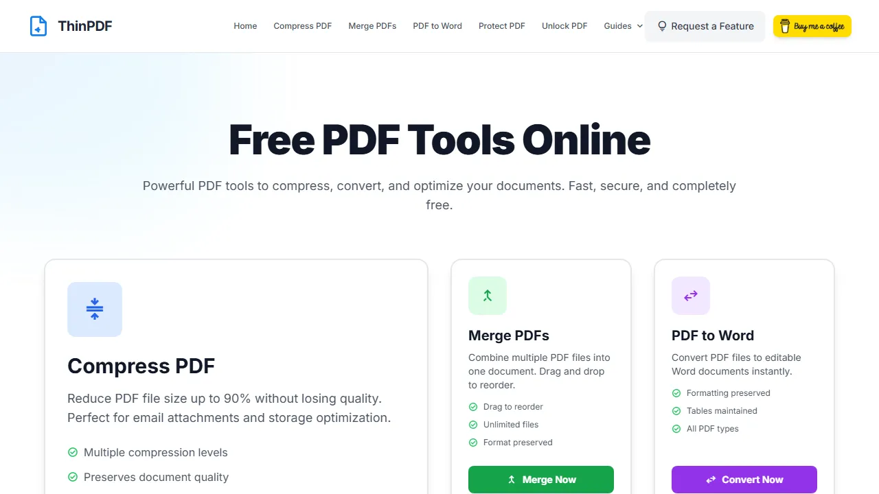 thinpdf.com - Merge PDF Documents Online - PDF Editor screenshot