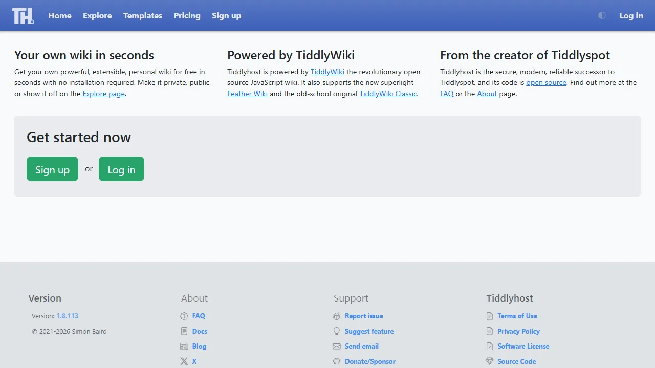 tiddlyhost.com - Simple Static Website Hosting Support screenshot