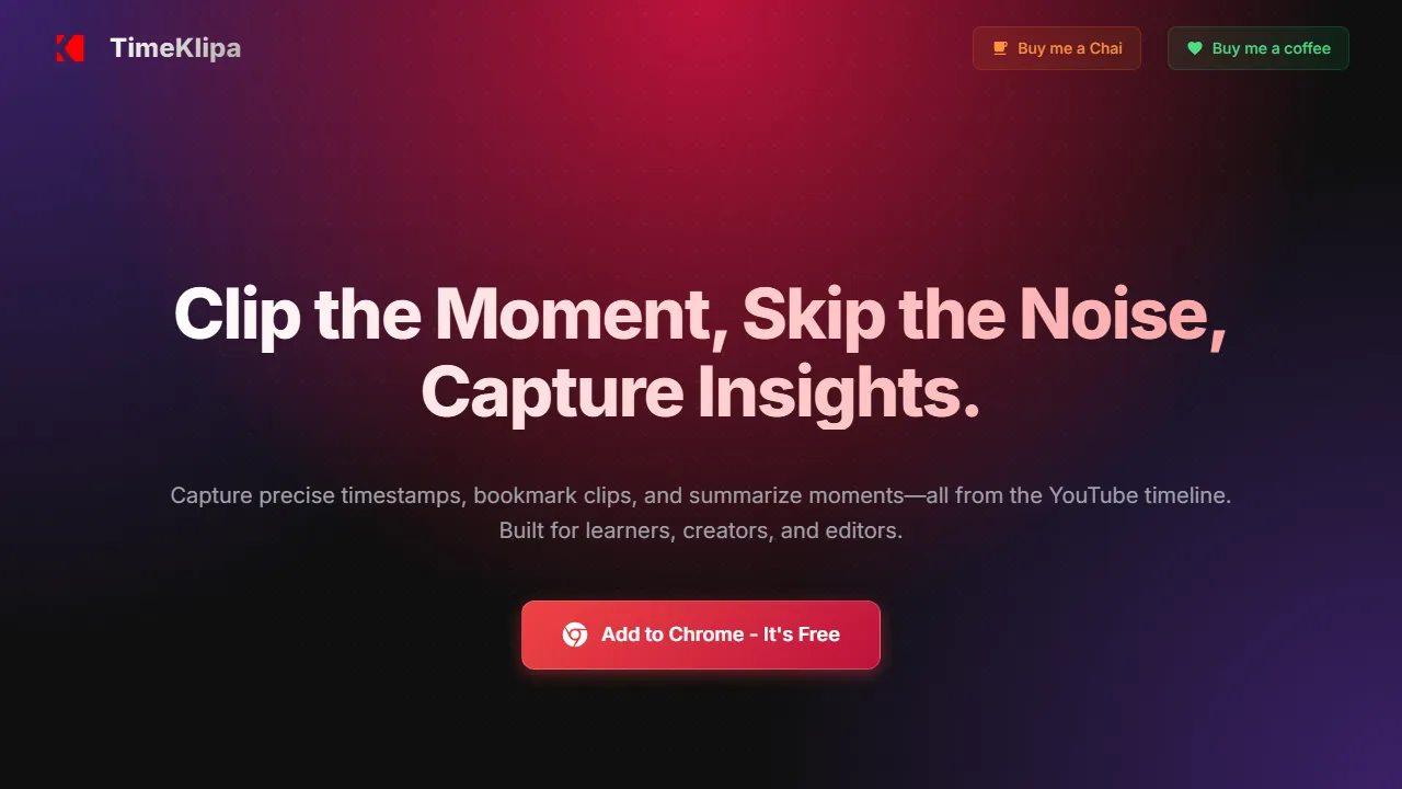 timeklipa.com - Free YouTube Video Summarizer Tool Online screenshot